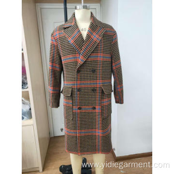 Men's Double Breasted Orange Houndstooth Coat